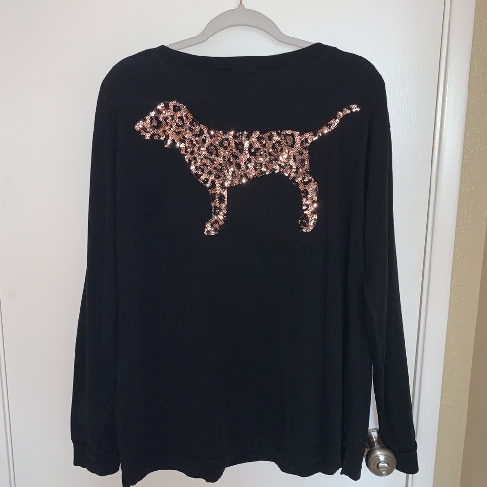 | VS PINK |   Rose Gold Leopard Bling Campus Tee